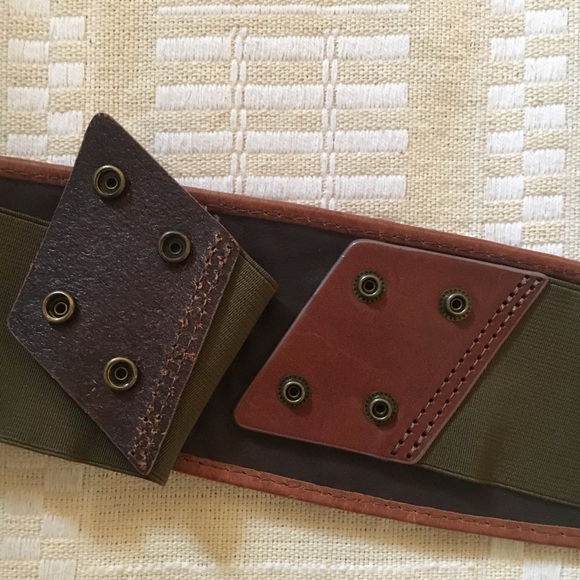 Woven leather earth tone stretch belt w/ snaps M - Picture 5 of 8